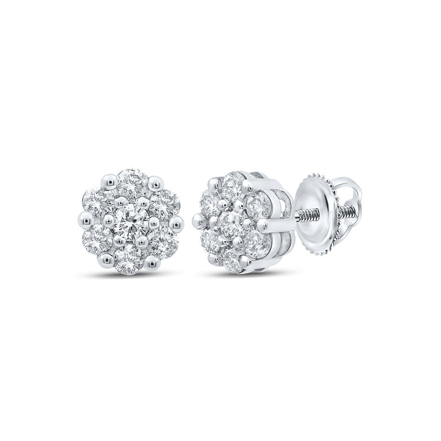 Diamond Flower Cluster Earrings in 10K White Gold