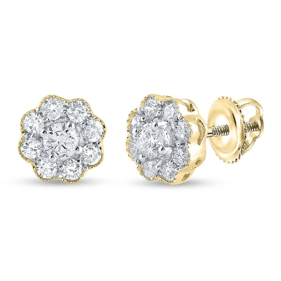 Round Diamond Flower Cluster Earrings