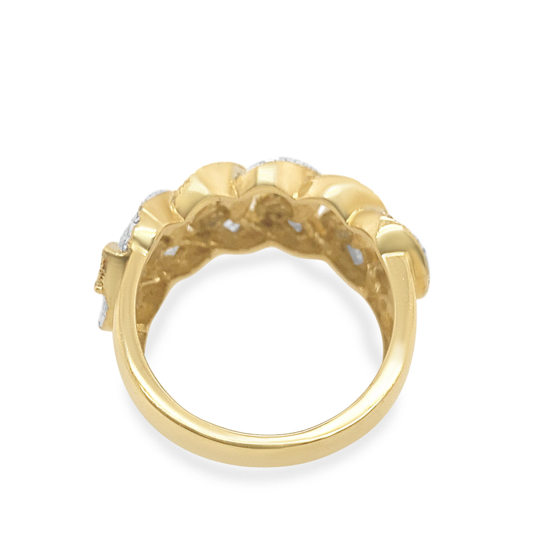 10K White & Yellow Gold Diamond Baguette & Round Cuban Ring