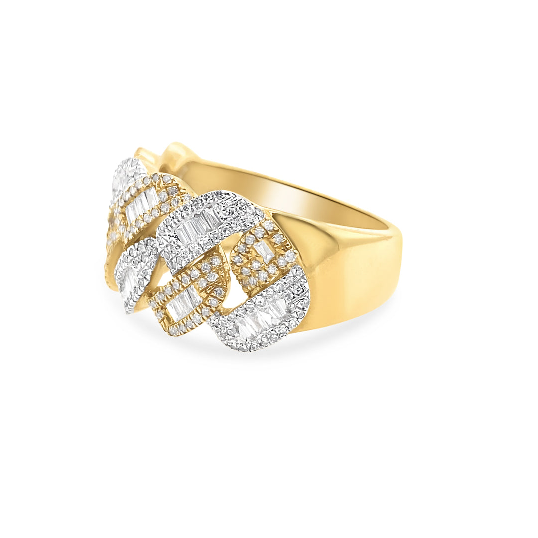 10K White & Yellow Gold Diamond Baguette & Round Cuban Ring
