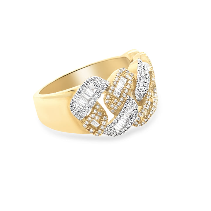 10K White & Yellow Gold Diamond Baguette & Round Cuban Ring
