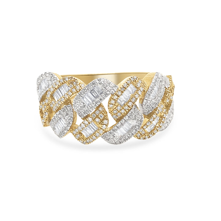 10K White & Yellow Gold Diamond Baguette & Round Cuban Ring