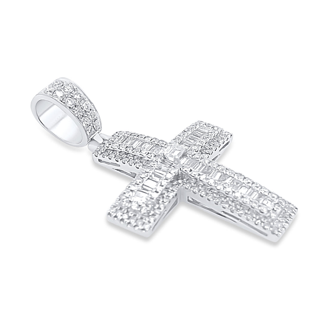 14K White Gold & Diamond Cross Pendant