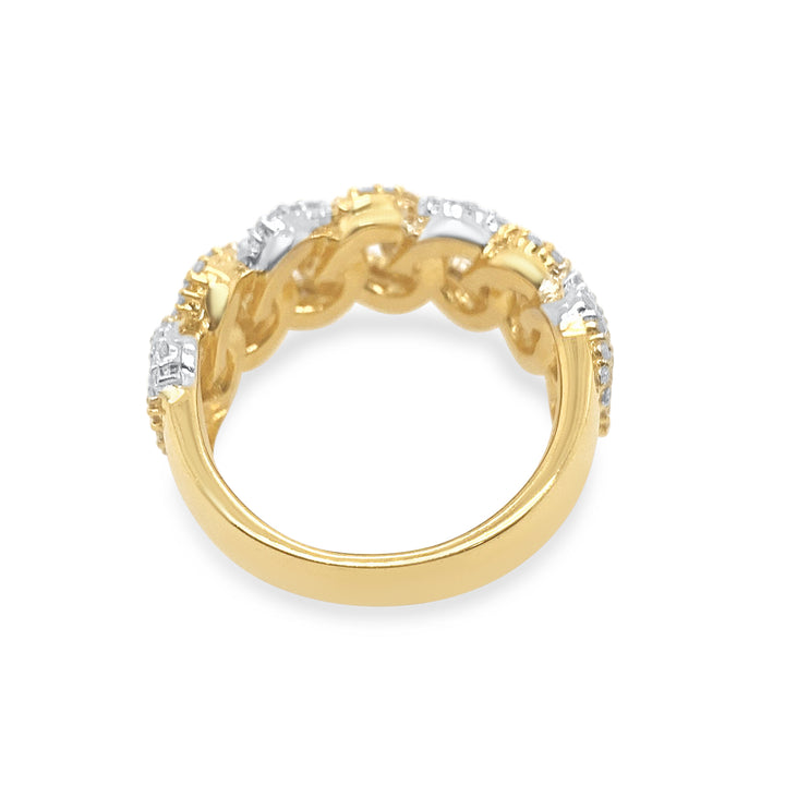 14K Two Tone White & Yellow Gold Diamond Cuban Ring