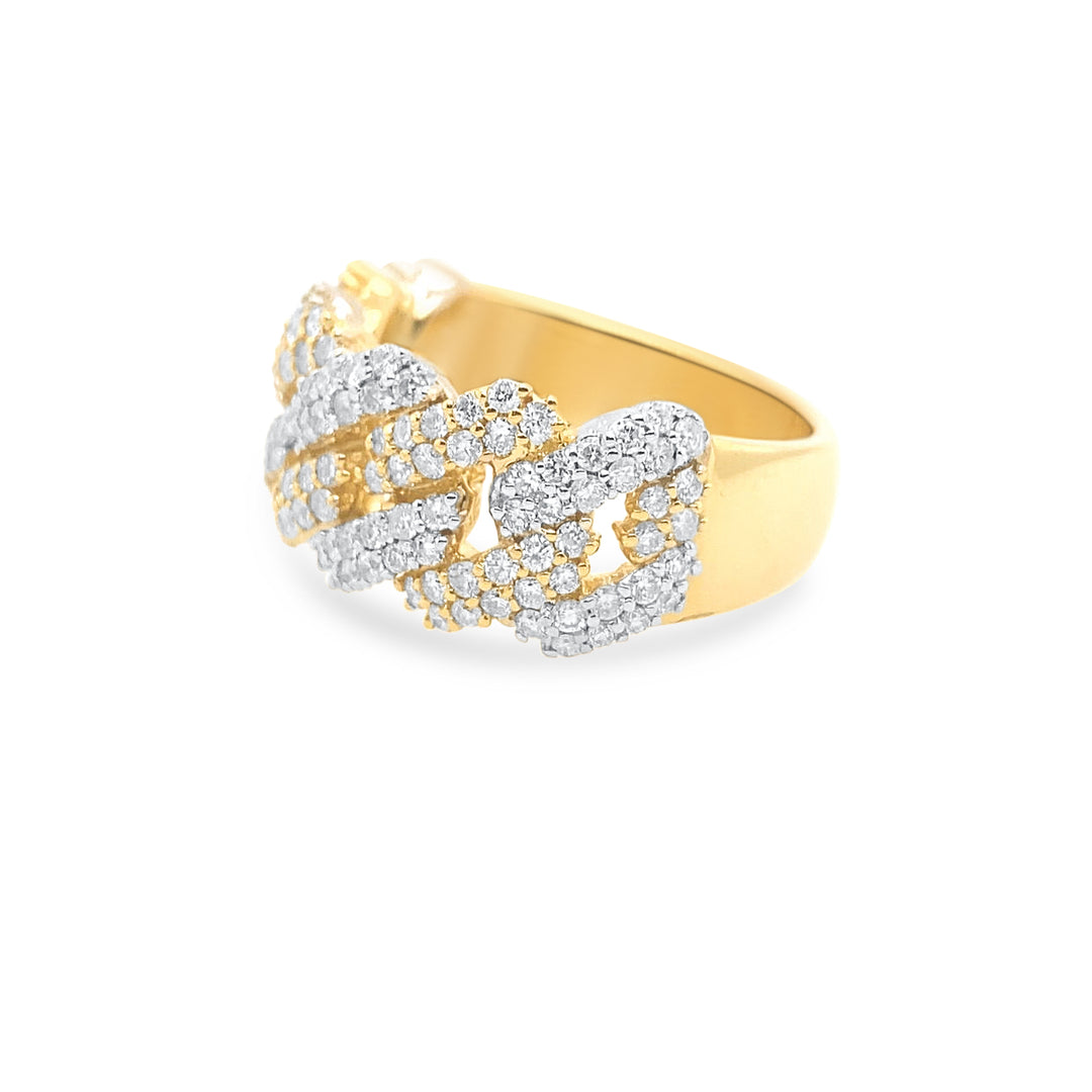 14K Two Tone White & Yellow Gold Diamond Cuban Ring