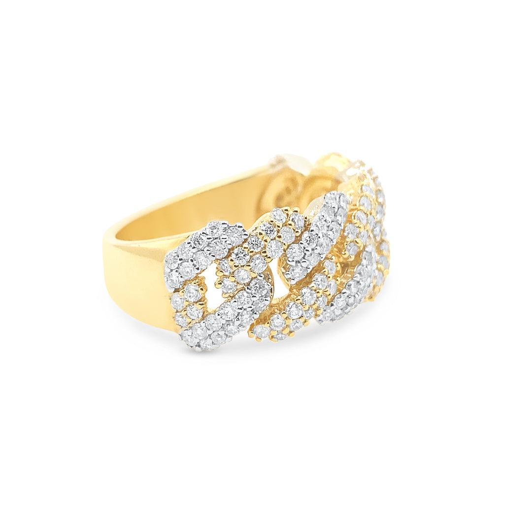 14K Two Tone White & Yellow Gold Diamond Cuban Ring