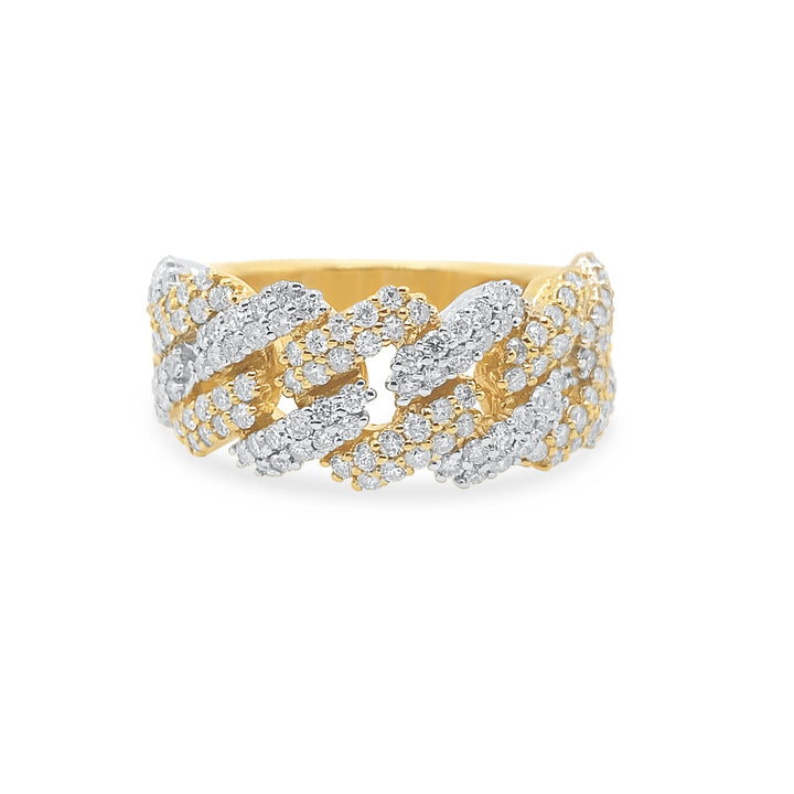 14K Two Tone White & Yellow Gold Diamond Cuban Ring