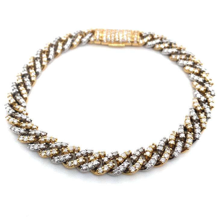 10K Two Tone White & Yellow Gold Cuban Diamond Bracelet