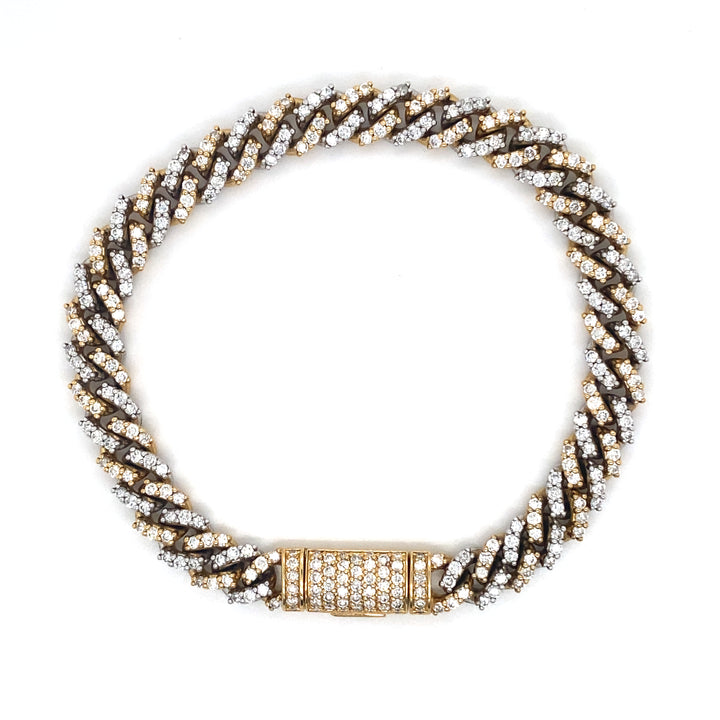 10K Two Tone White & Yellow Gold Cuban Diamond Bracelet