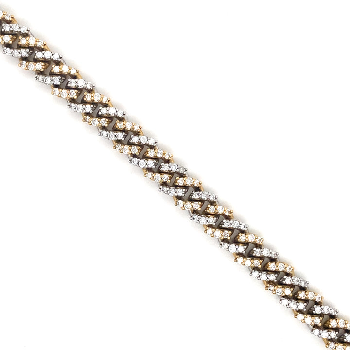 10K Two Tone White & Yellow Gold Cuban Diamond Bracelet