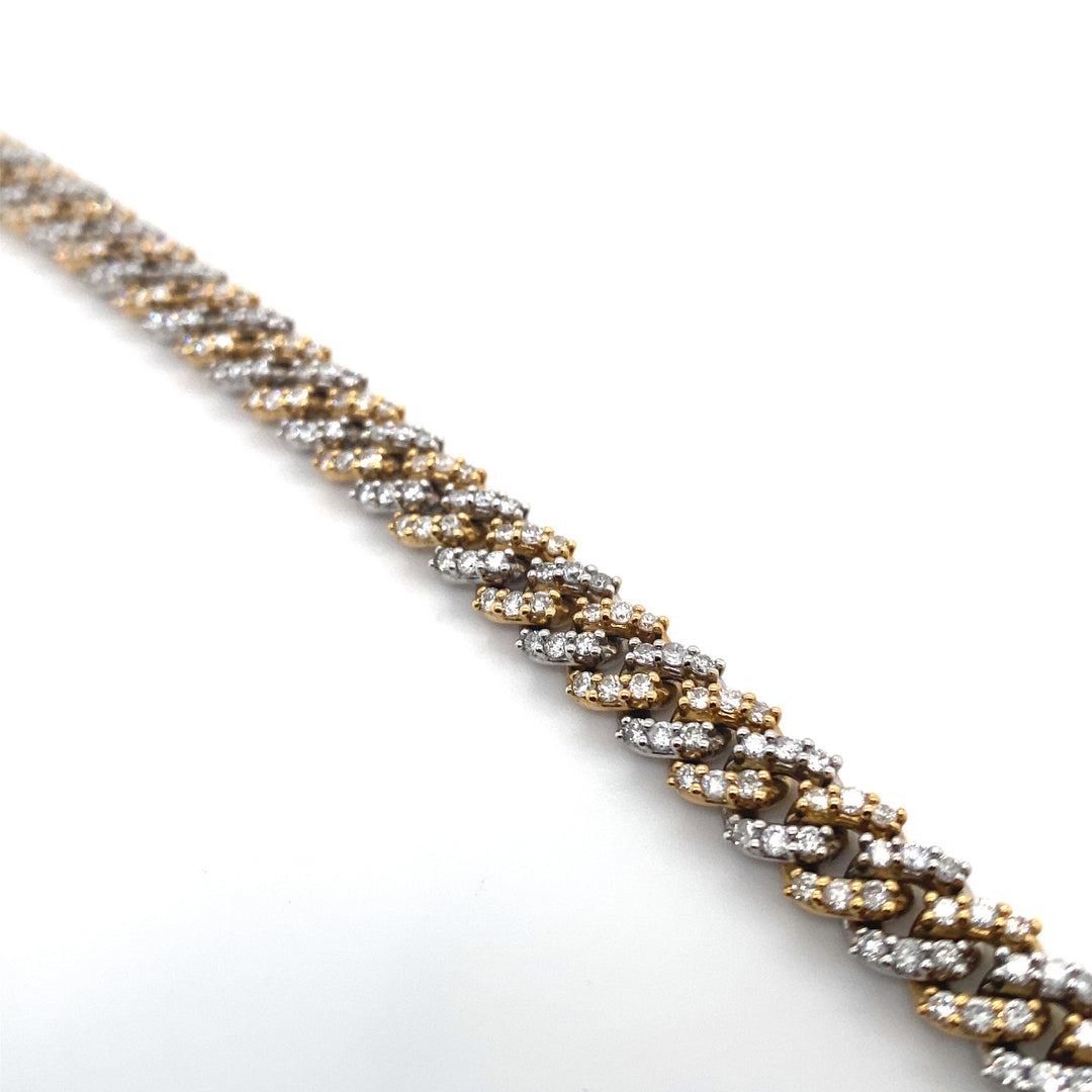 10K Two Tone White & Yellow Gold Cuban Diamond Bracelet