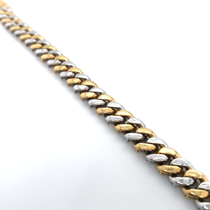 10K Two Tone White & Yellow Gold Cuban Diamond Bracelet