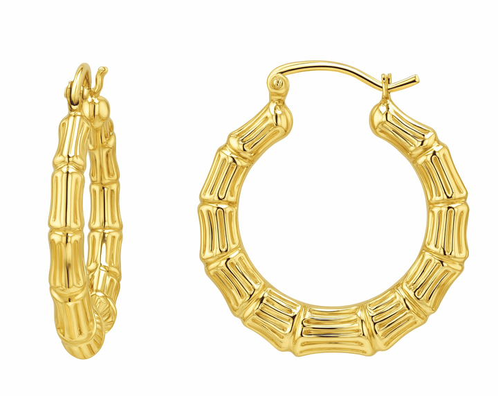 10K Gold Hollow Bamboo Hoop Earrings