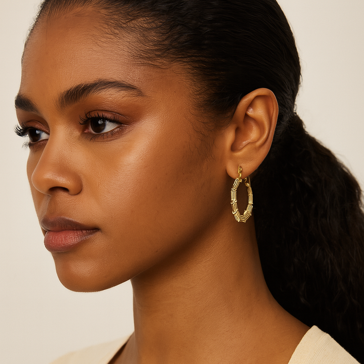 10K Gold Hollow Bamboo Hoop Earrings