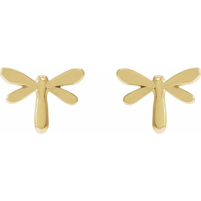 14K Yellow Dragonfly Earrings