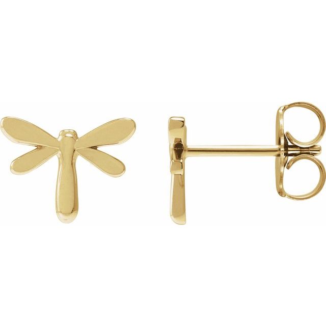 14K Yellow Dragonfly Earrings