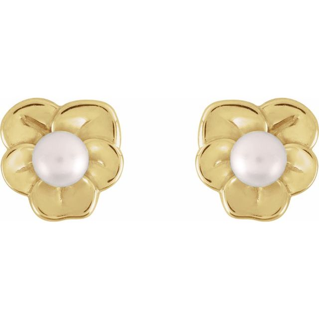 14K Yellow Pearl Floral Earrings