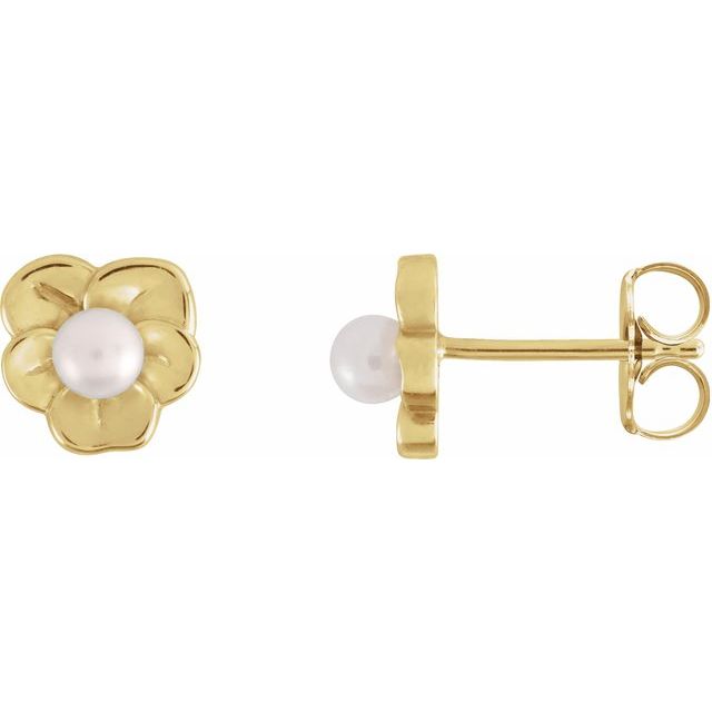 14K Yellow Pearl Floral Earrings