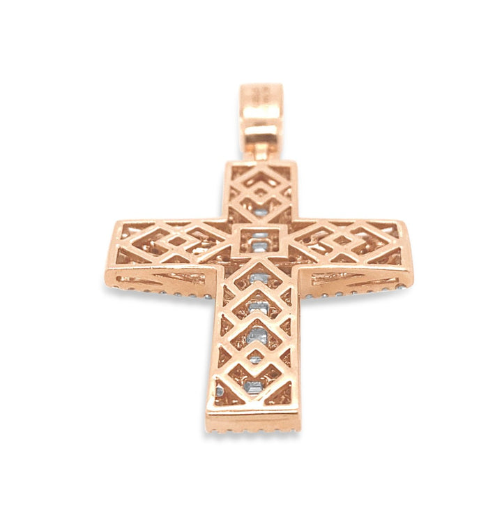 14K White & Rose Gold & Diamond Cross Pendant