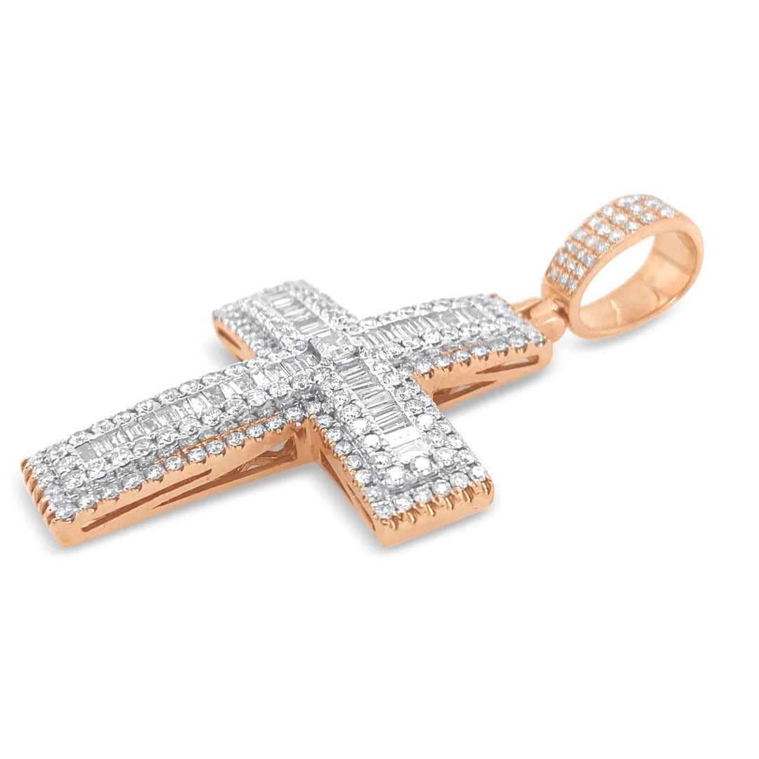 14K White & Rose Gold & Diamond Cross Pendant