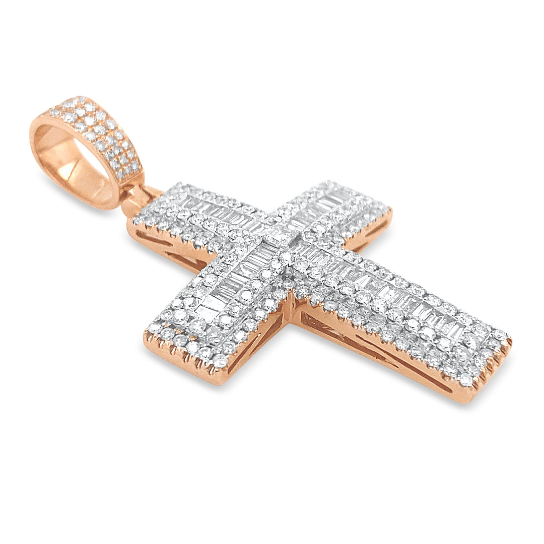 14K White & Rose Gold & Diamond Cross Pendant