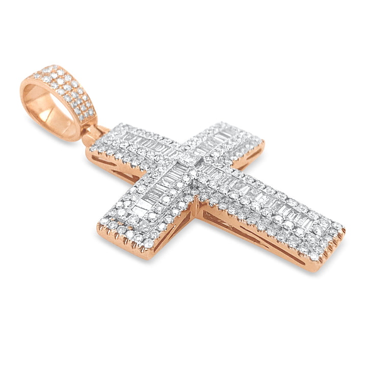 14K White & Rose Gold & Diamond Cross Pendant