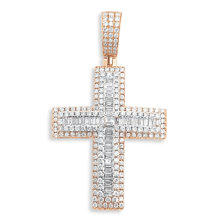 14K White & Rose Gold & Diamond Cross Pendant