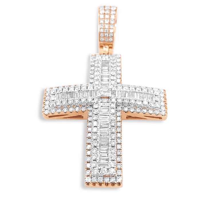 14K White & Rose Gold & Diamond Cross Pendant