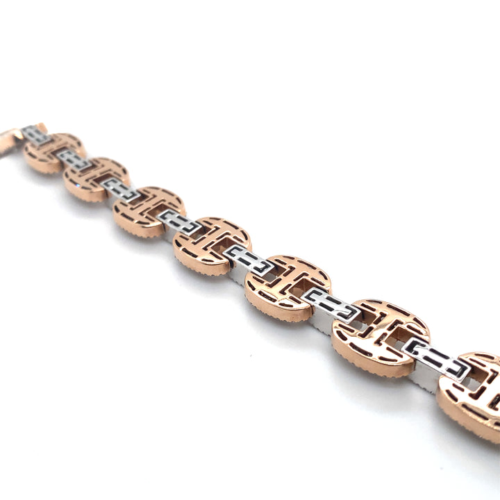 14K Two Tone White & Rose Gold Round & Baguette Gucci Link Diamond Bracelet