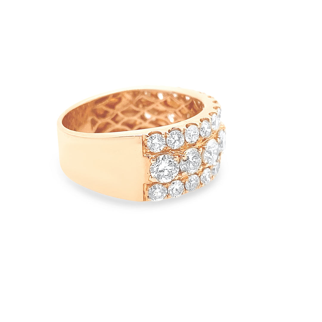 14K Rose Gold 3 Row Diamond Ring