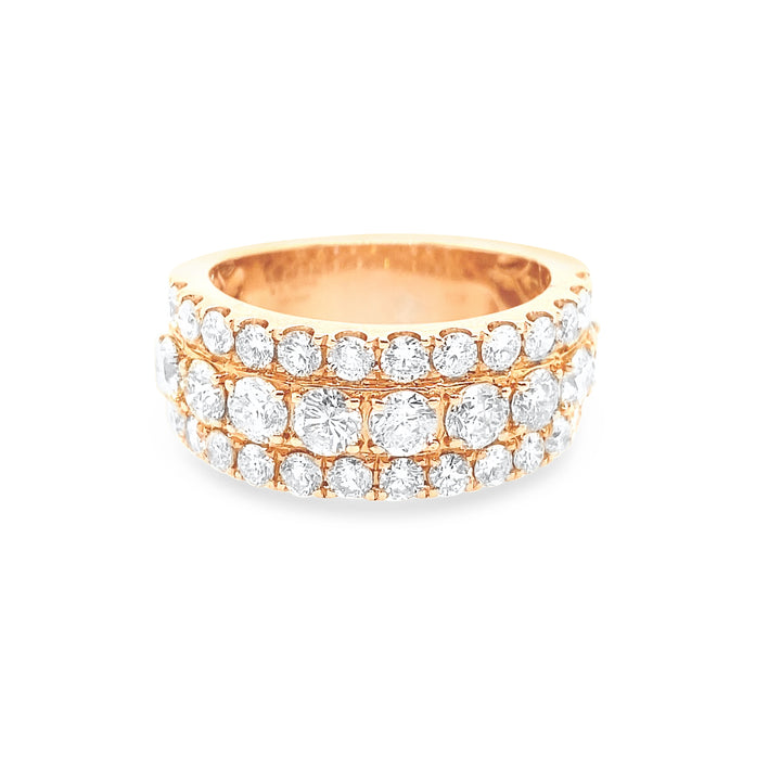 14K Rose Gold 3 Row Diamond Ring