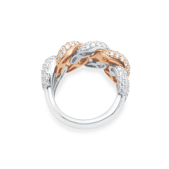 14K Two Tone White & Rose Gold Diamond Cuban Ring