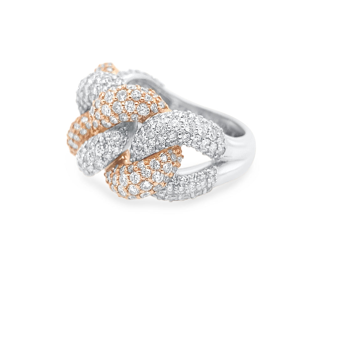 14K Two Tone White & Rose Gold Diamond Cuban Ring