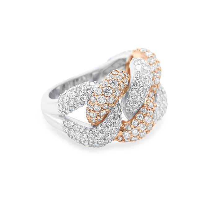 14K Two Tone White & Rose Gold Diamond Cuban Ring