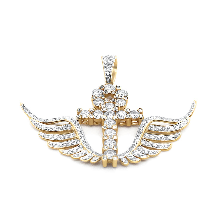 14K Yellow Gold & Diamond Ankh Cross Wing Pendant