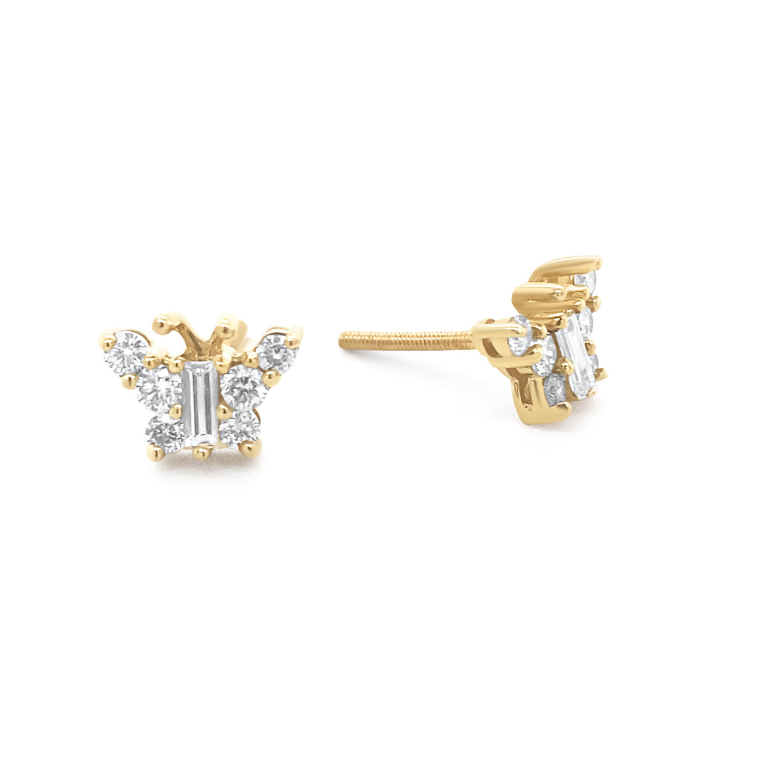 14K Yellow Gold .50ctw Diamond Butterfly Earrings