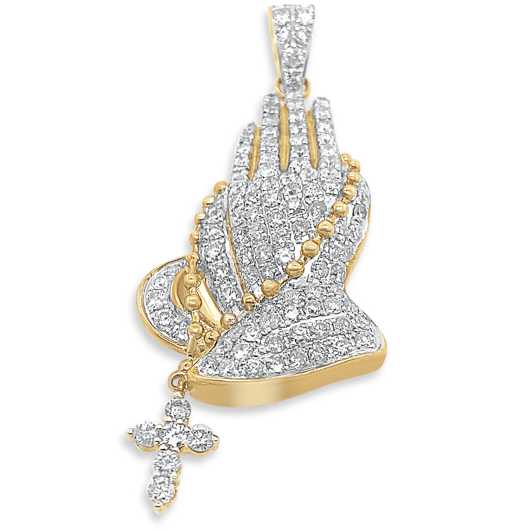 10K Yellow Gold & Diamond Praying Hands Pendant