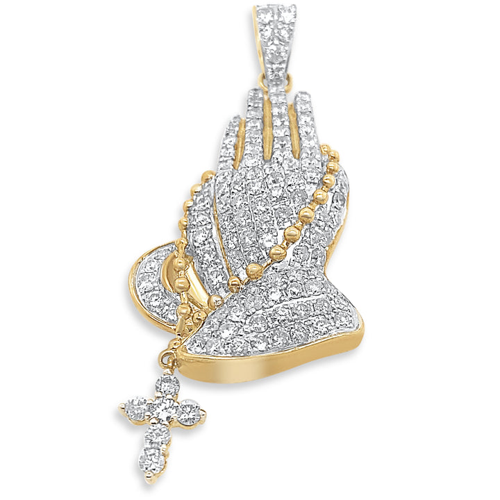 10K Yellow Gold & Diamond Praying Hands Pendant