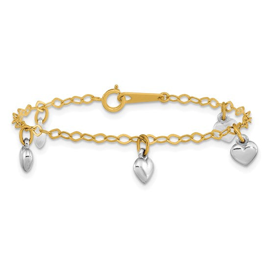 14k Two-tone Polished Dangle Heart Baby Bracelet