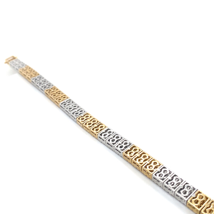 14K Two Tone White & Yellow Gold Round & Princess Cut Diamond Bracelet