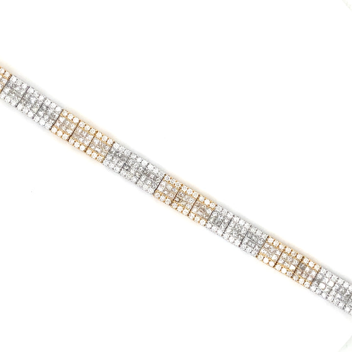 14K Two Tone White & Yellow Gold Round & Princess Cut Diamond Bracelet