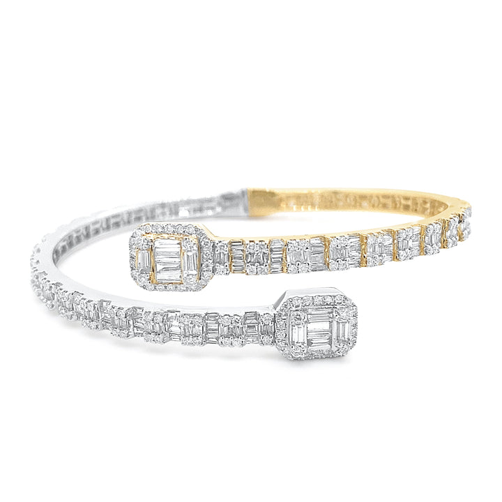 14K Two Tone Yellow & White Gold Diamond Bangle Bracelet