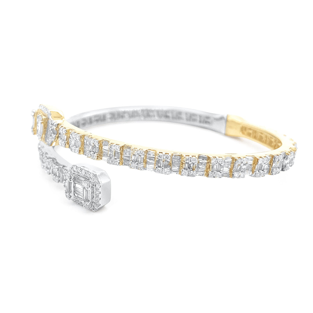 14K Two Tone Yellow & White Gold Diamond Bangle Bracelet