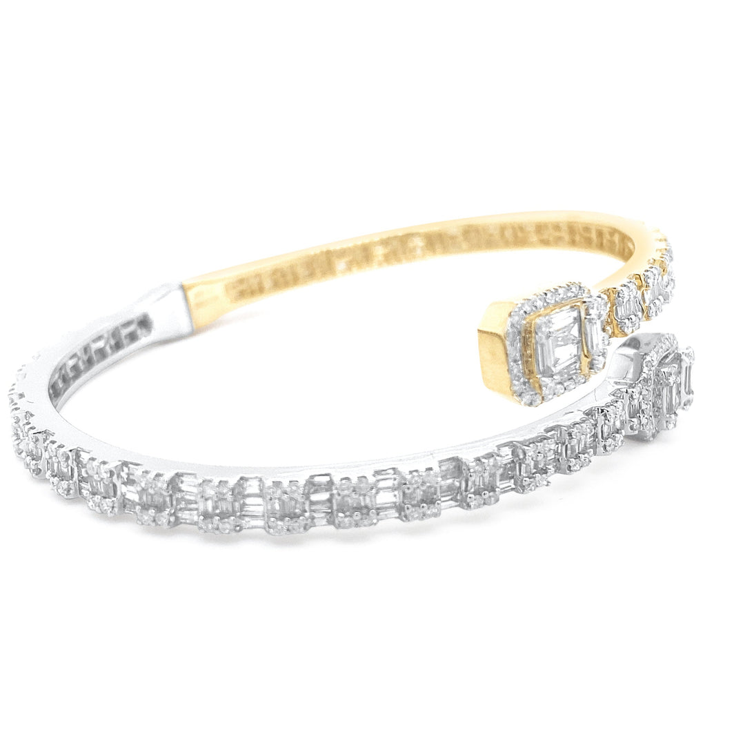 14K Two Tone Yellow & White Gold Diamond Bangle Bracelet