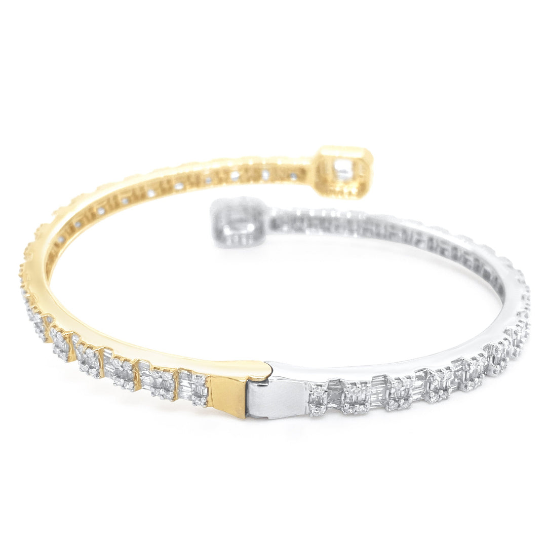 14K Two Tone Yellow & White Gold Diamond Bangle Bracelet
