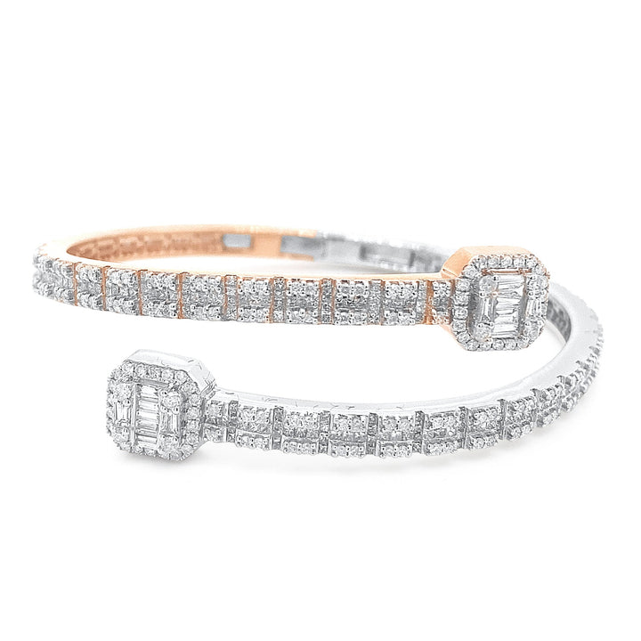 14K Two Tone Rose & White Gold Diamond Bangle Bracelet