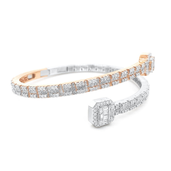 14K Two Tone Rose & White Gold Diamond Bangle Bracelet