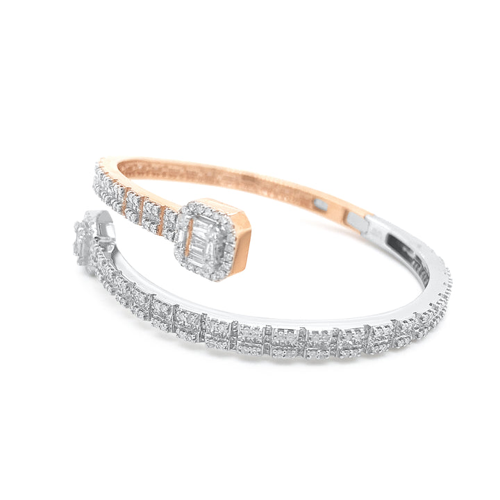 14K Two Tone Rose & White Gold Diamond Bangle Bracelet