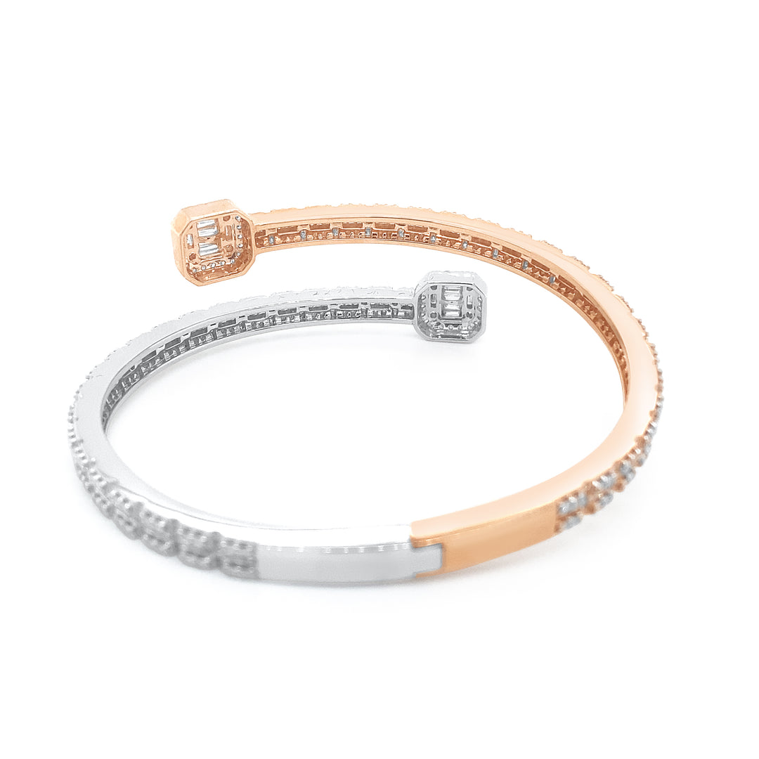 14K Two Tone Rose & White Gold Diamond Bangle Bracelet