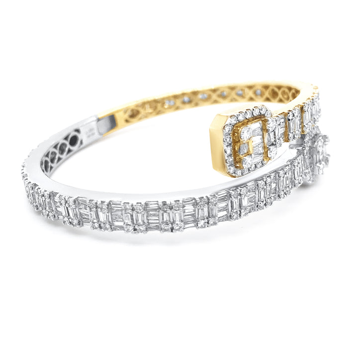 14K Two Tone Yellow & White Gold Diamond Bangle Bracelet